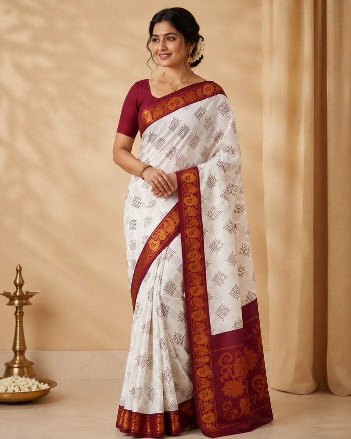 Kolam Design Cotton Saree