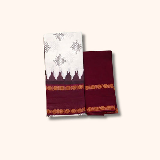 Traditional Kolam Design and Gold Zari Border – Separate Blouse Piece