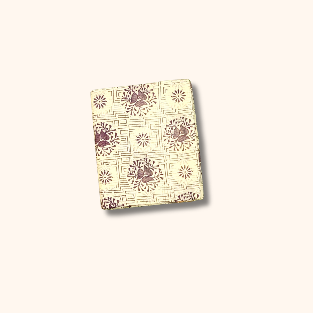 120s Count Vayal Cotton Saree in Off White with Brown Geometric Floral Print