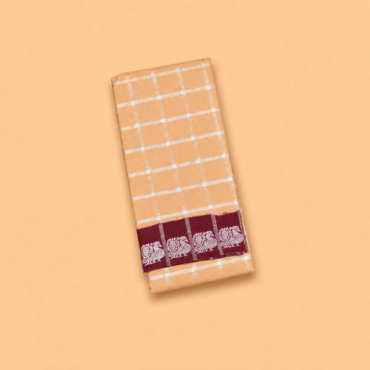 Peach Checked Sungudi Cotton Saree with Maroon Border