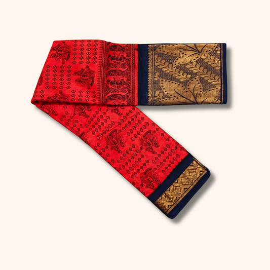 Classic Red Cotton Sungudi Saree with Traditional Motifs