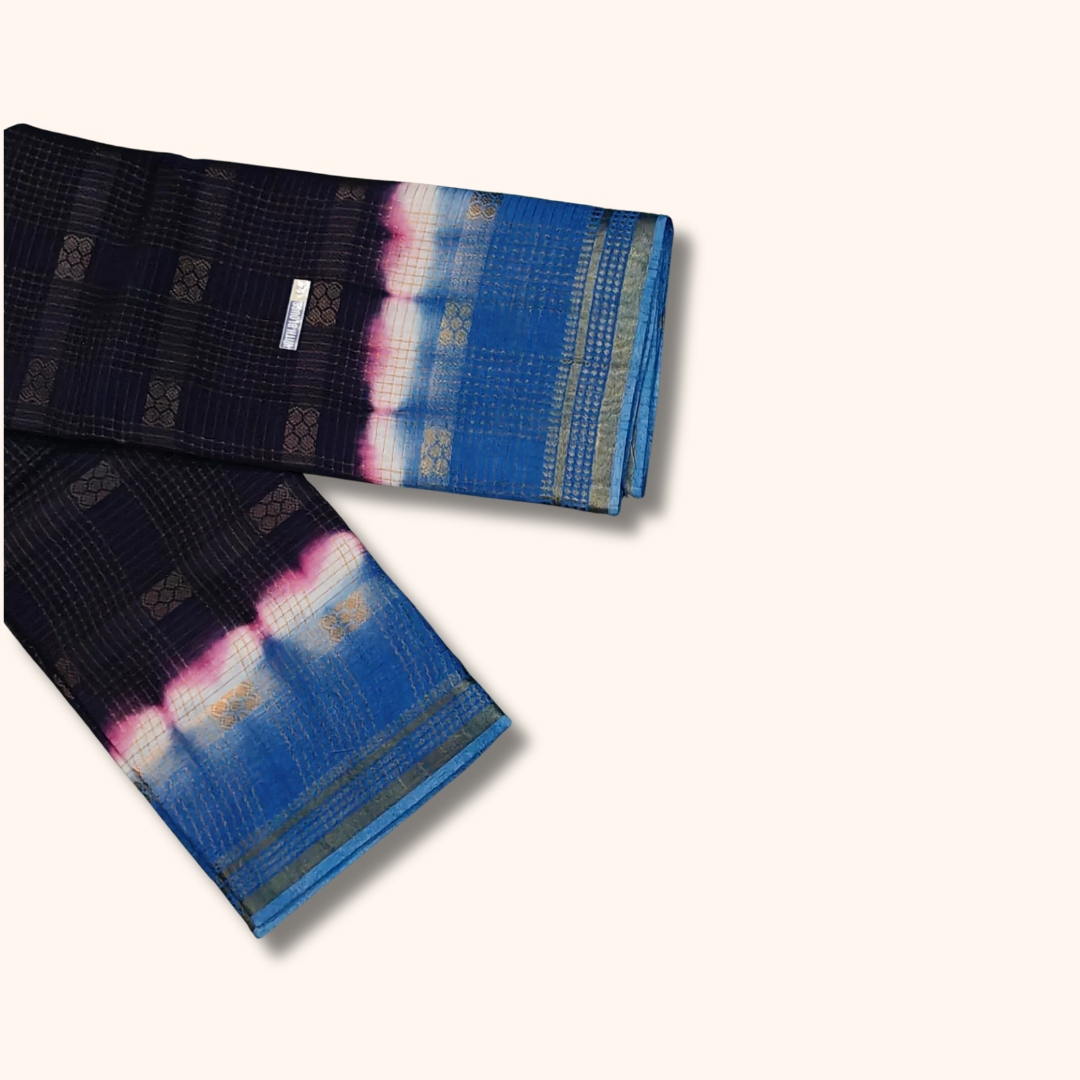 Black & Sky Blue Sungudi Cotton Running Blouse Saree