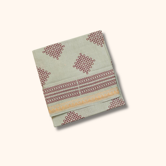 Beautiful Pastel Sage Green Sungudi Kolam Saree β Traditional Cotton Saree