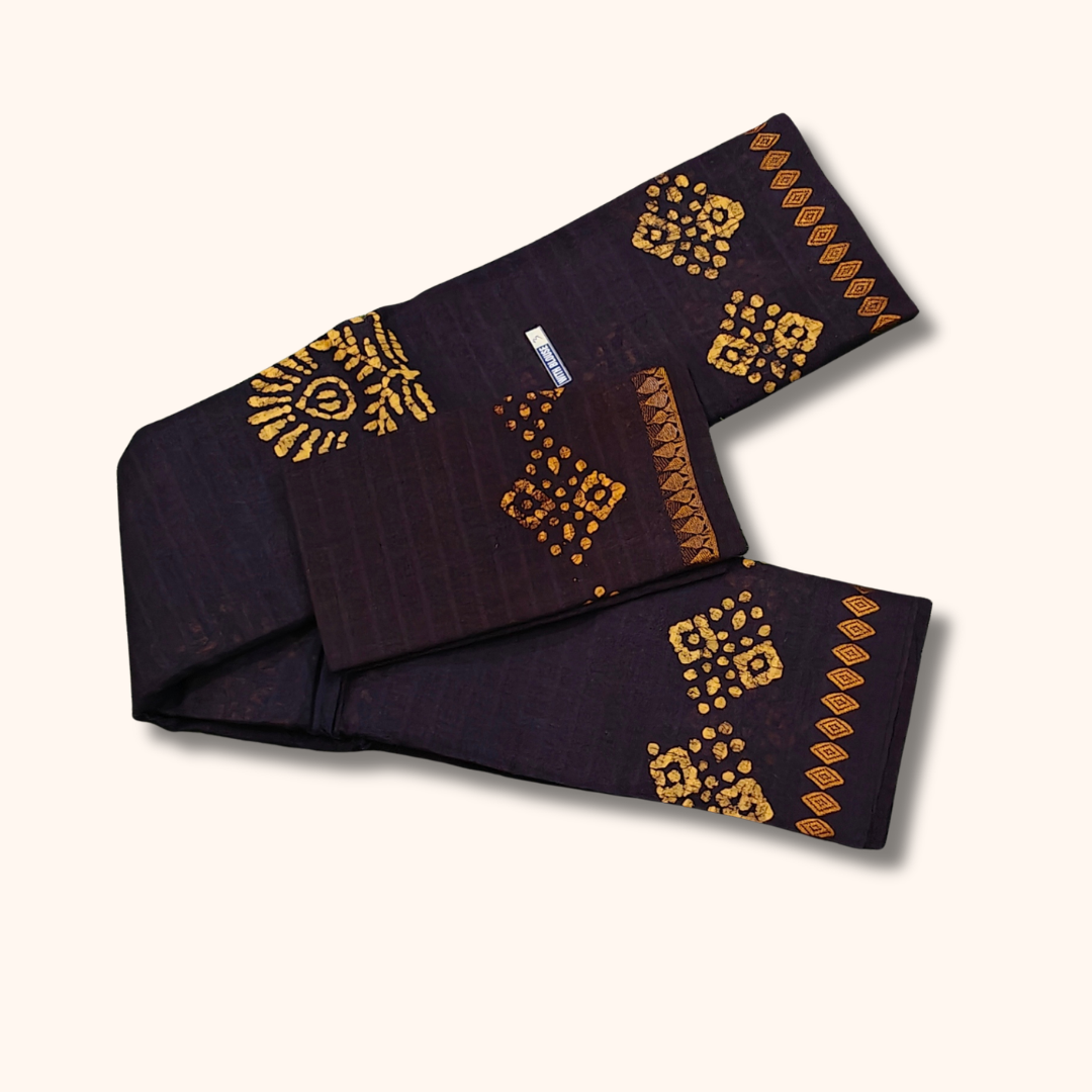 Deep Plum Batik Print with Matching Blouse Piece