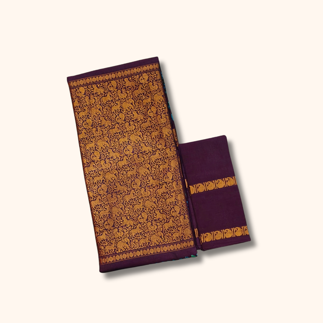 Coffee Brown Vasigara Pattern Saree with Separate Blouse Piece