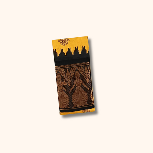 Mustard Yellow Sungudi Cotton Saree with Dancing Girl Border