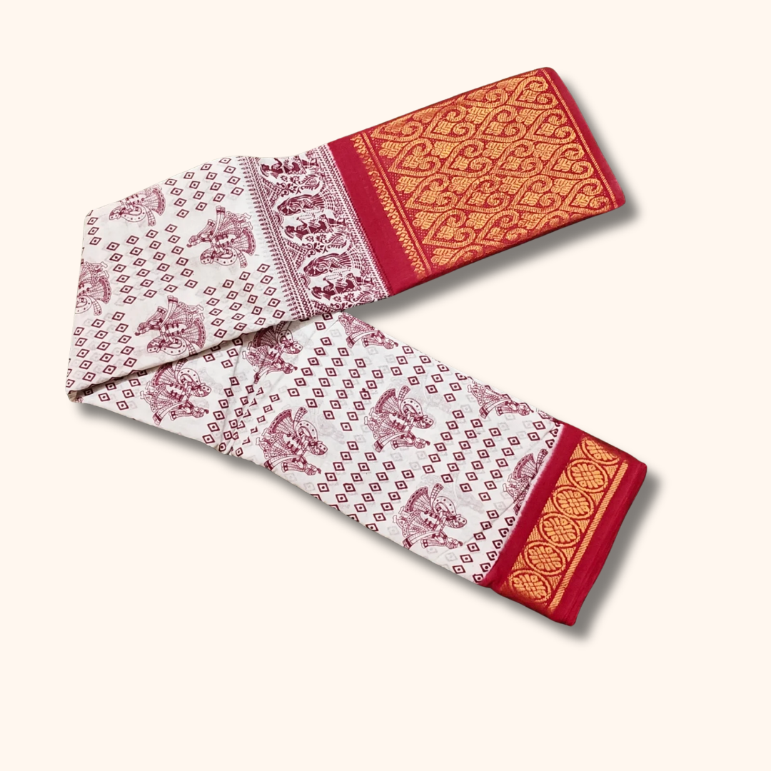 Elegant White Sungudi Saree with Heritage Motif Print