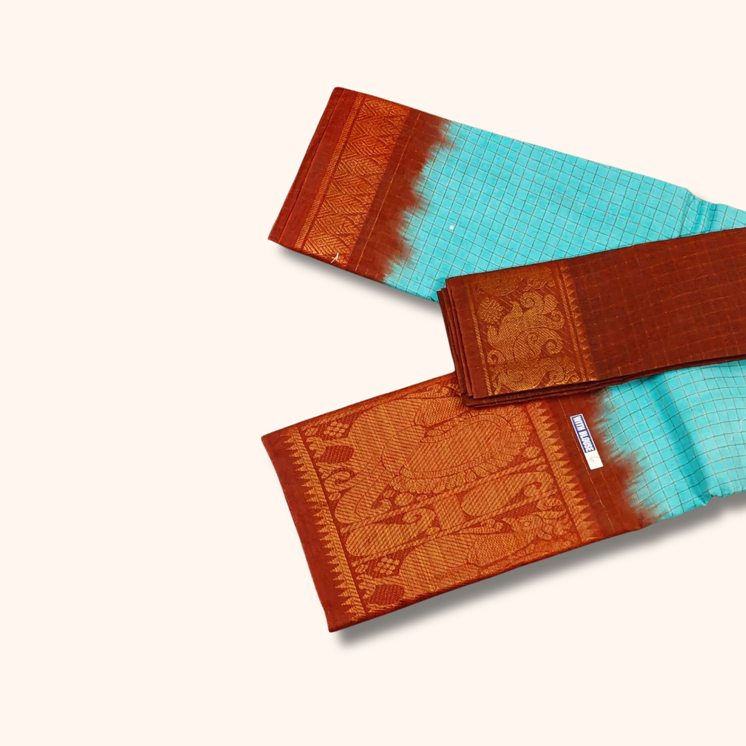 Sky Blue Checked Sungudi Cotton Saree with Annapakshi Zari Border