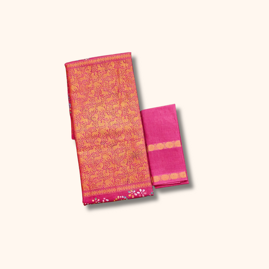 Rani Pink Vasigara Pattern Saree with Separate Blouse Piece