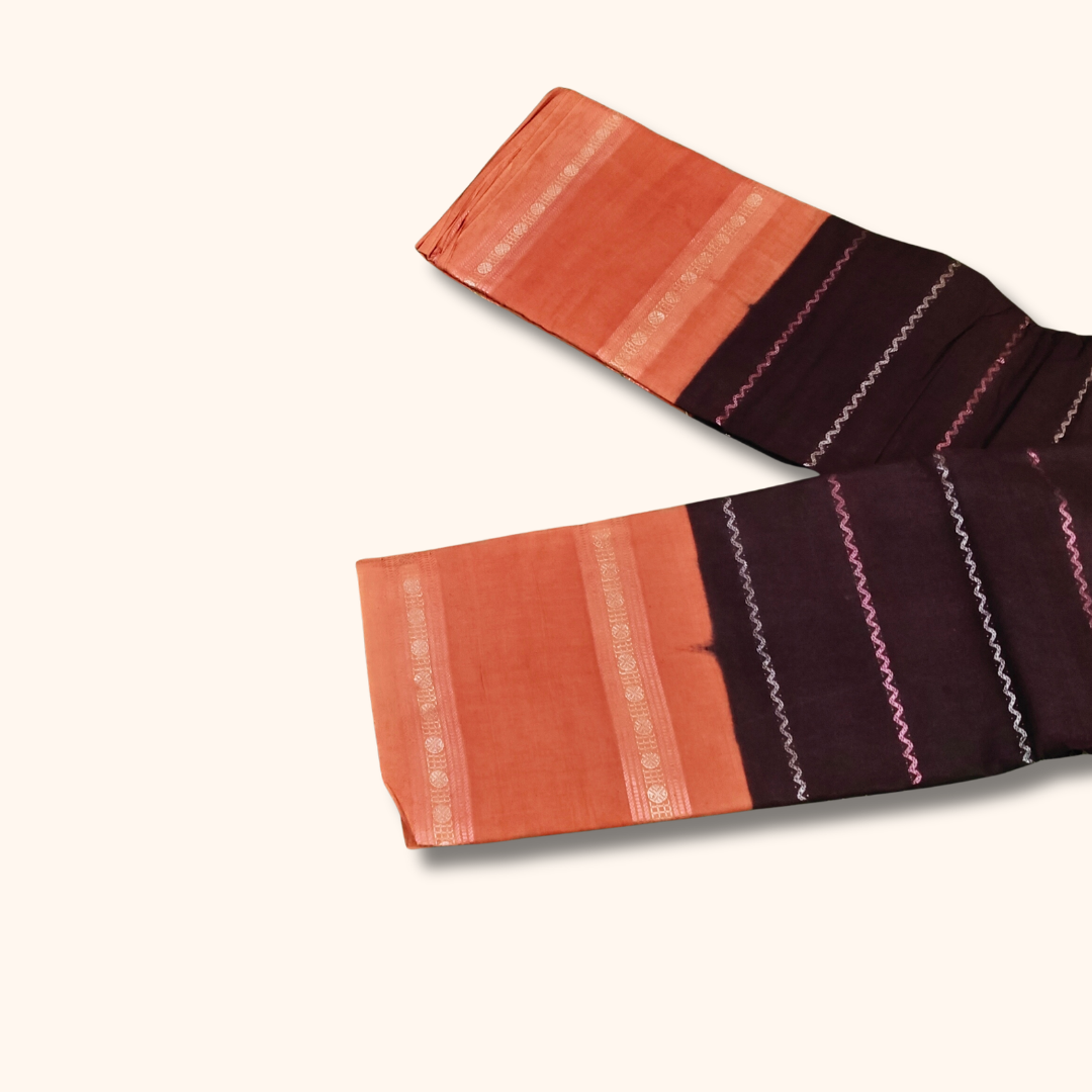 Dark Maroon Cotton Saree with Peach Border