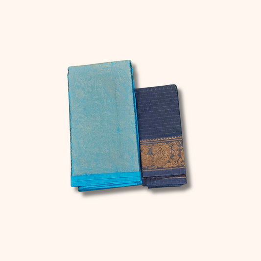 Sky Blue Vasigara Pattern Sungudi Cotton Saree with Blue Separate Blouse Piece