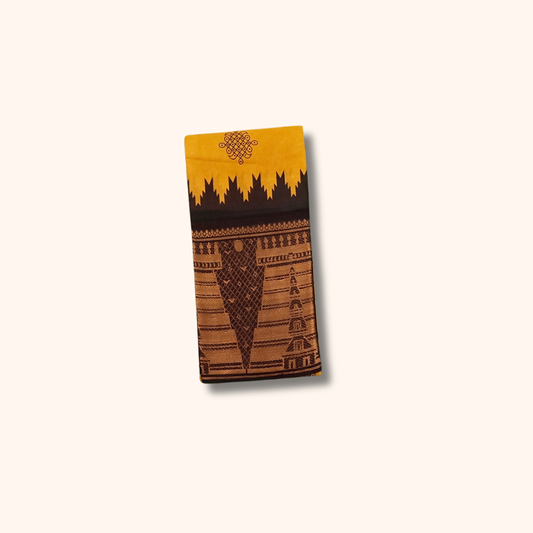 Mustard Yellow Sungudi Cotton Saree with Black and Gold Zari Temple Border – No Blouse Included