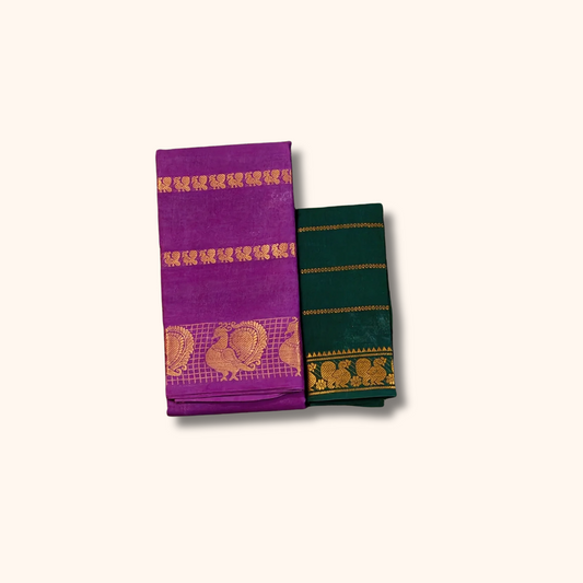 Purple Sungudi Cotton Saree with Peacock Zari Border