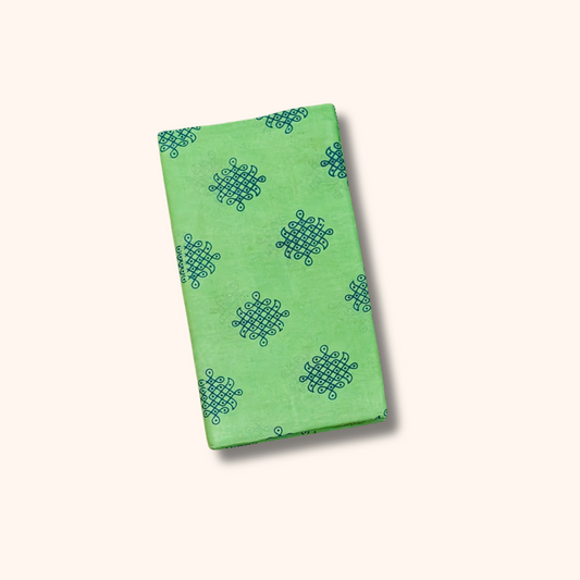 Parrot Green Kolam Print with Gold Zari Border