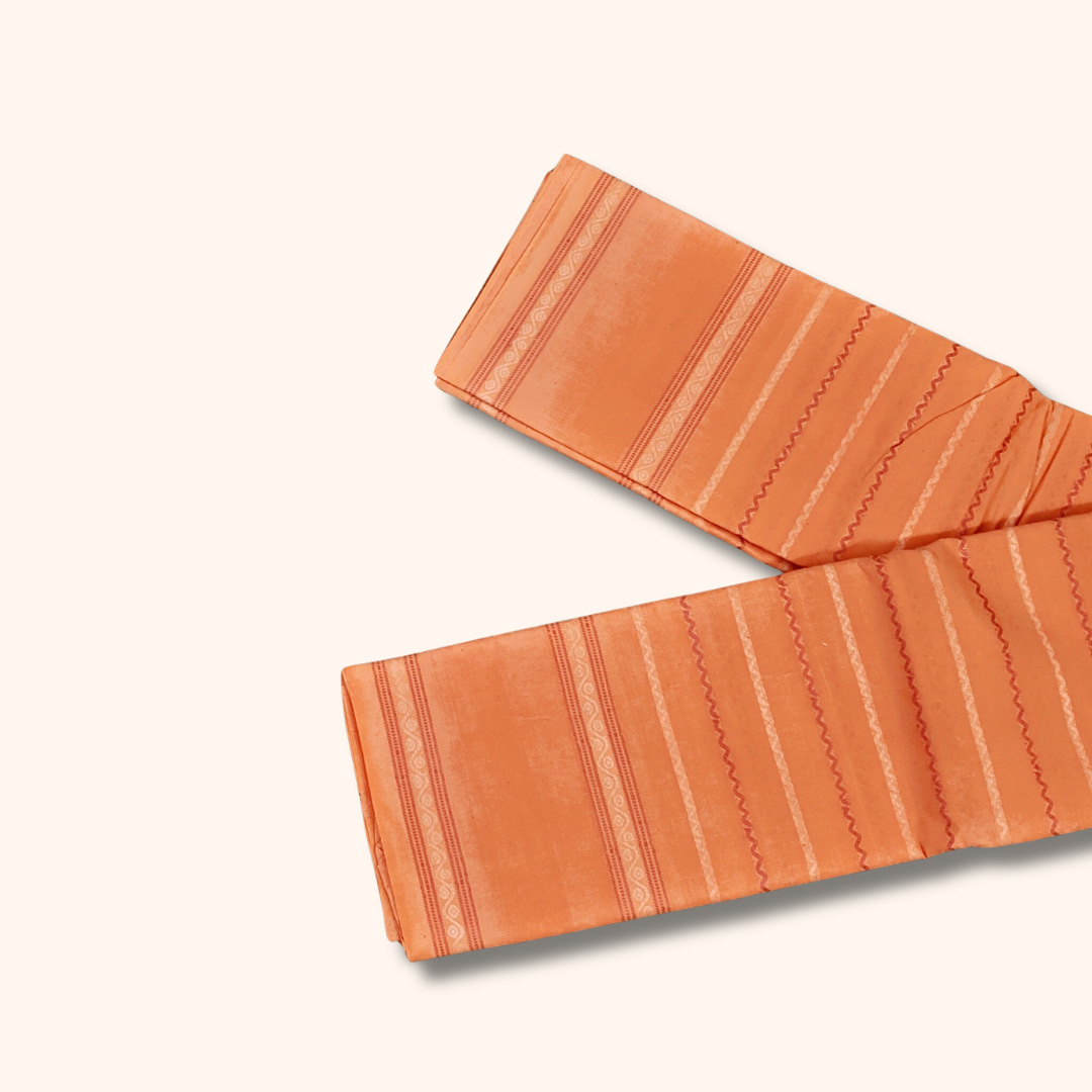 Peach Orange Cotton Saree with White Stripe Design – Running Blouse