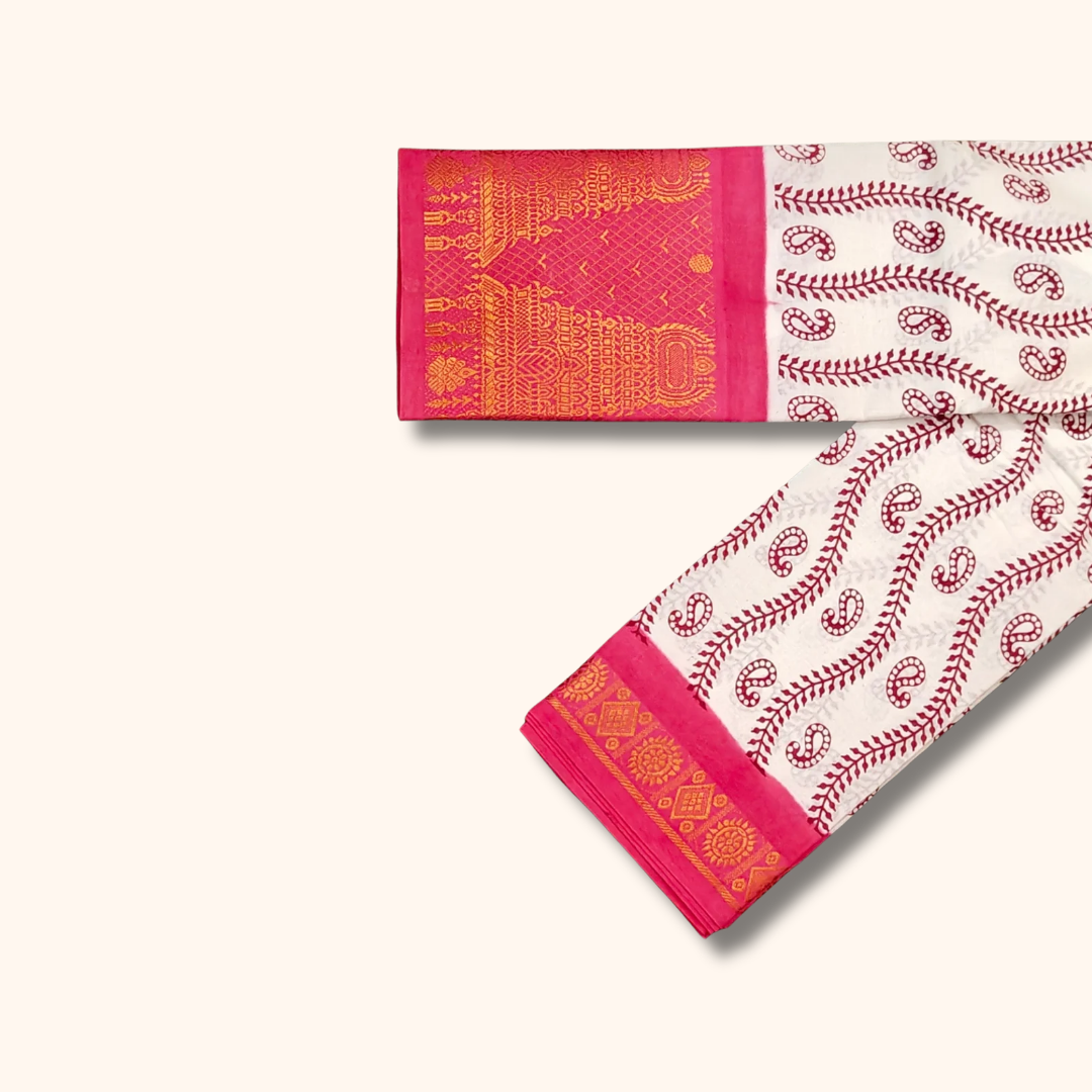 Traditional White Temple Border Cotton Saree