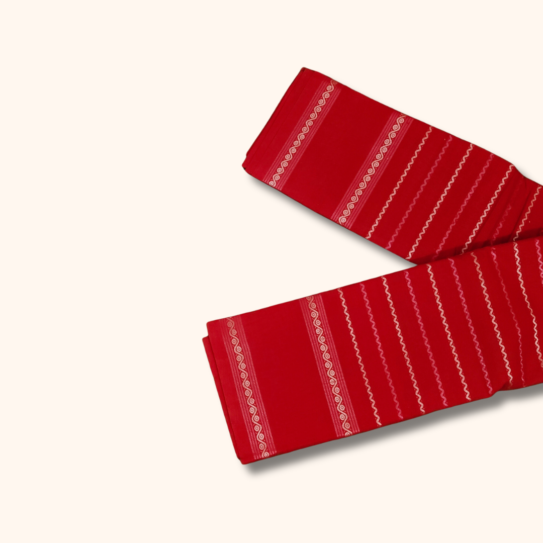 Red Cotton Saree with White Stripe Design – Running Blouse