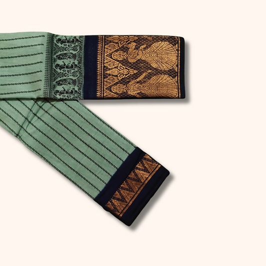 Sea Green Sungudi Saree with Traditional Black Heritage Border