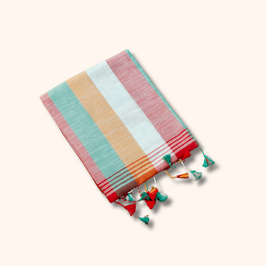 Mulmul Cotton Pastel Stripes Saree