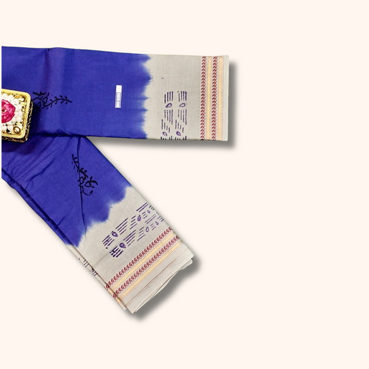 Beautiful Royal Blue Sungudi Cotton Saree with Off-White Contrast Border & Running Blouse