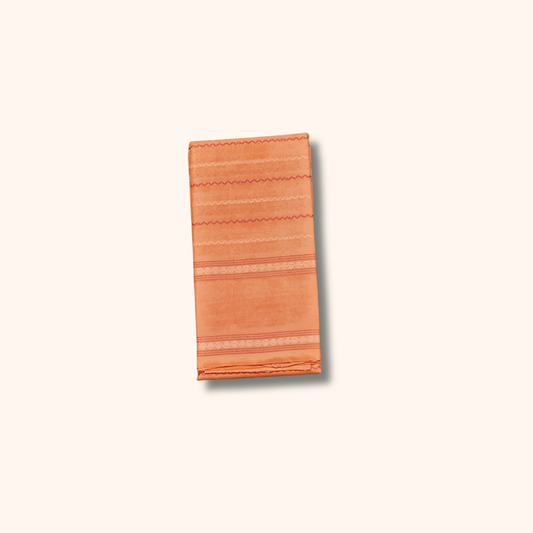Peach Orange Cotton Saree with White Stripe Design – Running Blouse