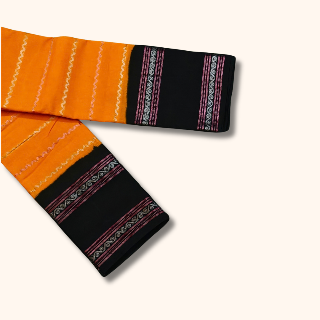 Orange & Black Pure Sungudi Cotton Saree – Traditional Printed Border