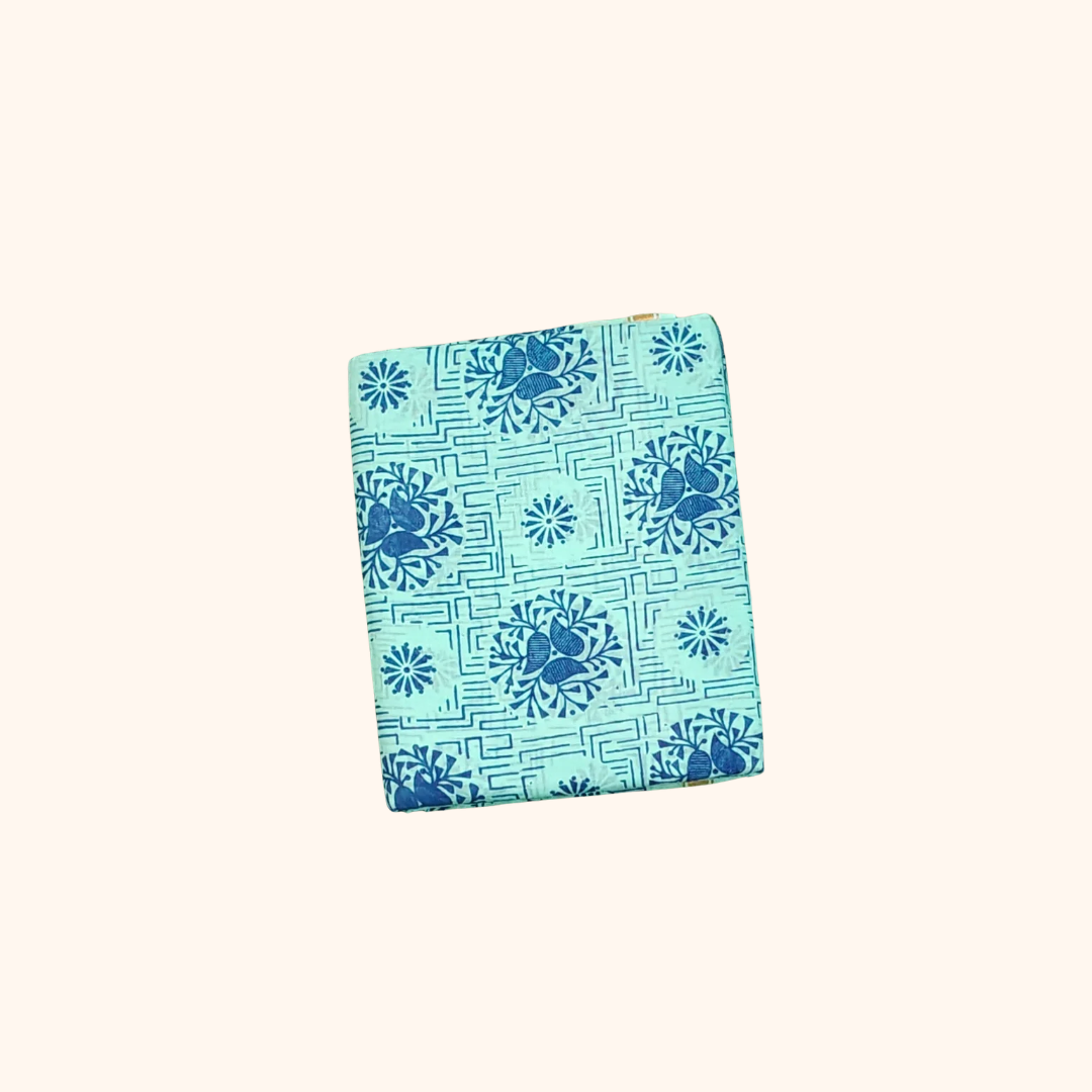 120s Count Vayal Cotton Saree in Aqua Blue with Floral Geometric Print
