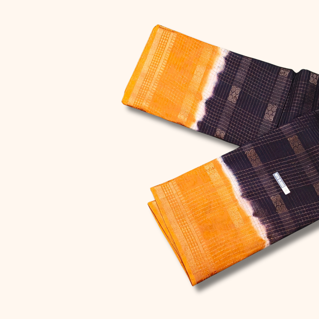 Coffee Brown Thread Work Sungudi Saree with Orange Border & Running Blouse