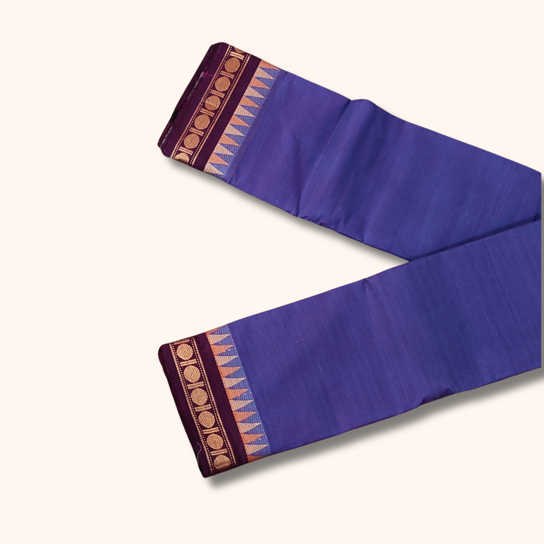 Royal bluish Violet Temple Border Chettinad Cotton Saree