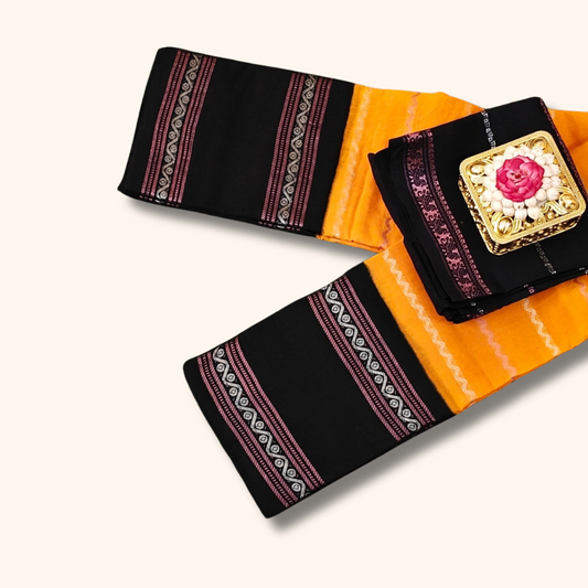 Orange Cotton Saree with Separate Black Blouse Sungudi saree