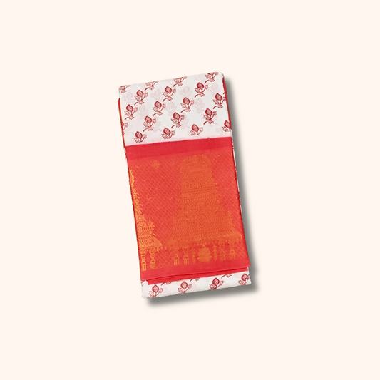 Classic White Temple Border Sungudi Cotton Saree