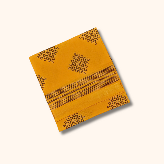 Mustard Yellow Sungudi Kolam Saree β Traditional Cotton Saree