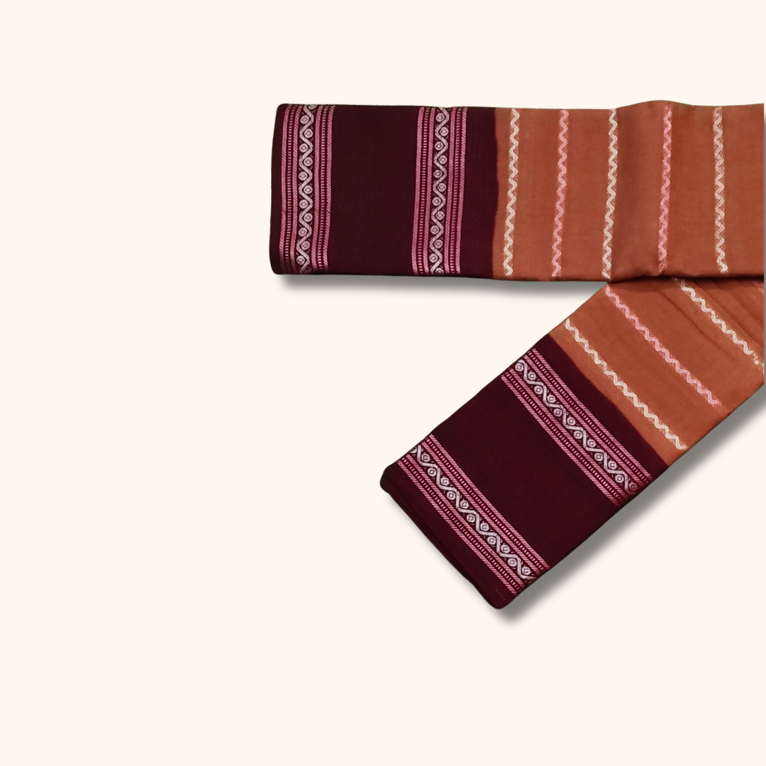 Rust Brown Cotton Saree with Maroon Border