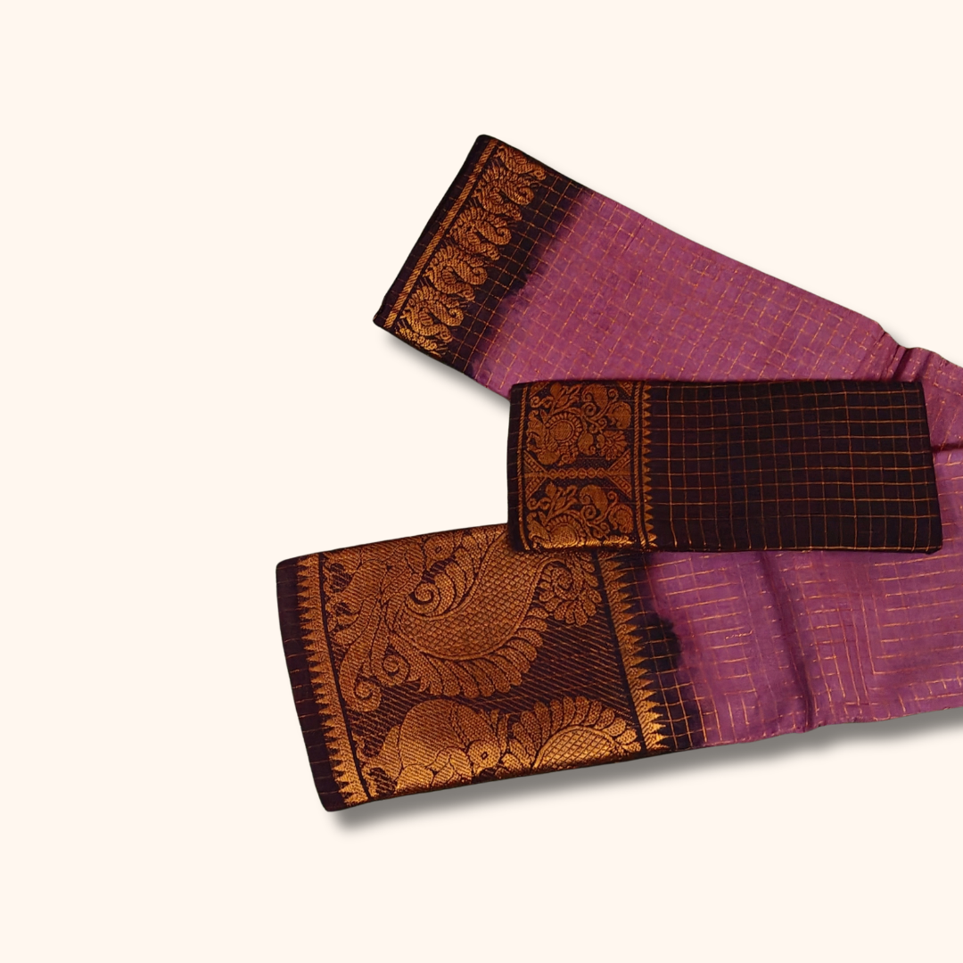 Wine & Dark Brown Pure Sungudi Cotton Saree with Traditional Zari Pallu