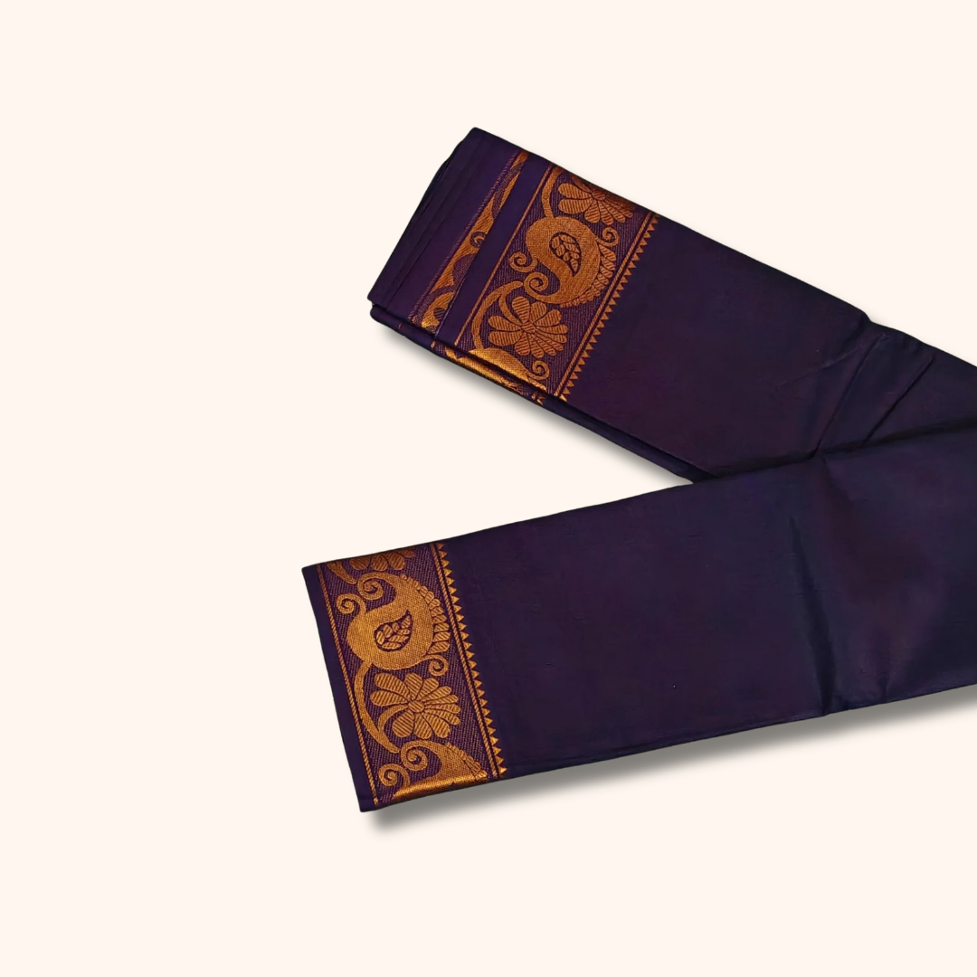 Deep Purple Pure Cotton Saree with Traditional Paisley Border – Running Blouse