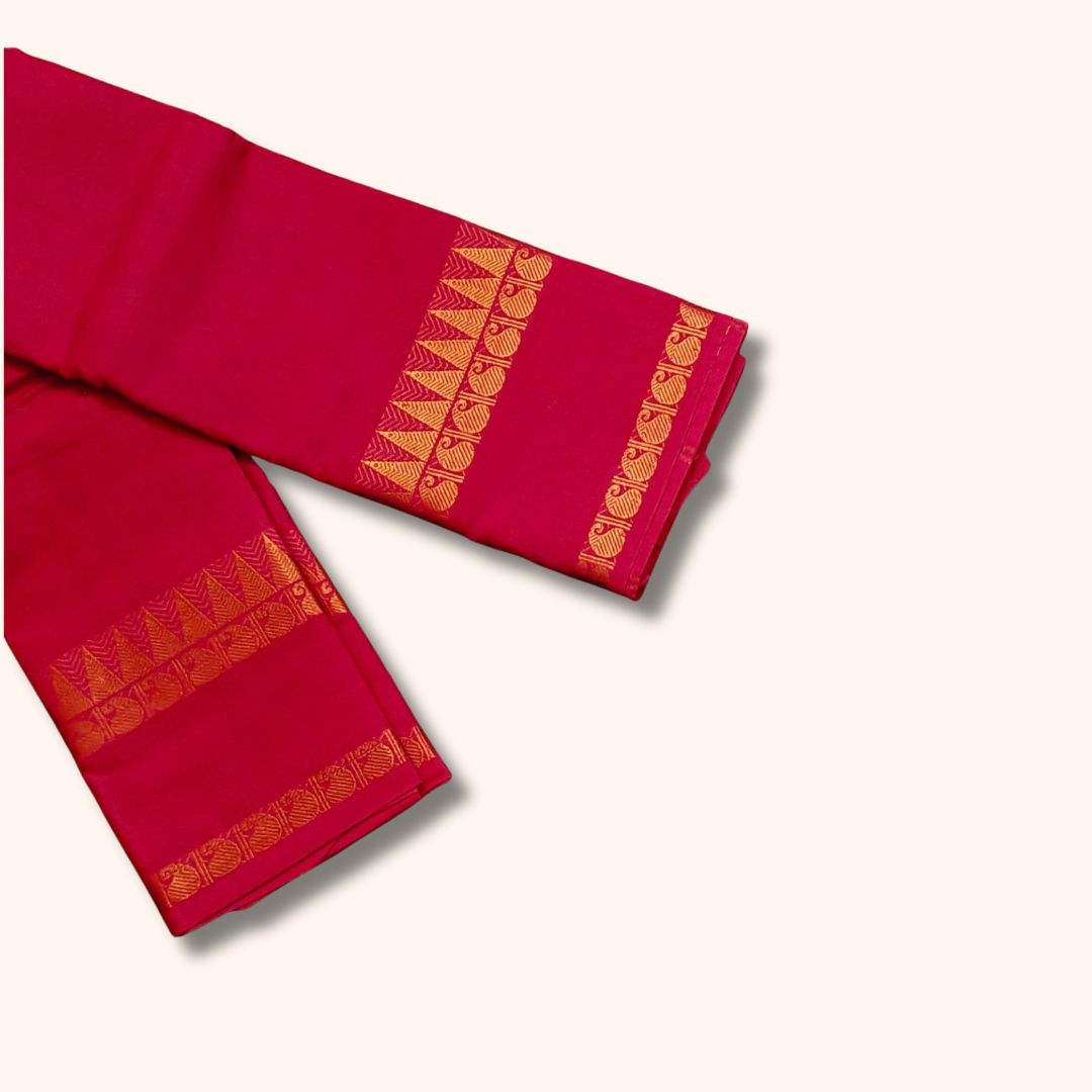 Pink Cotton Saree with Gold Zari Stripes & Traditional Border – Running Blouse Included