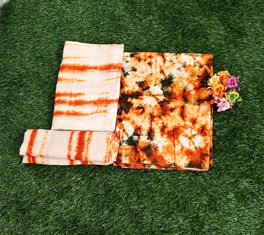Rust Orange & Cream Sungudi Cotton Chudidar Material Set with Tie-Dye Design