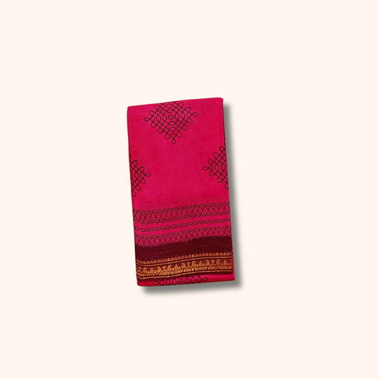 Rani Pink Kolam Cotton Saree with Running Blouse