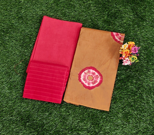 Elegant Mustard & Red Sungudi Cotton Chudidar Material Set with Tie-Dye Motifs