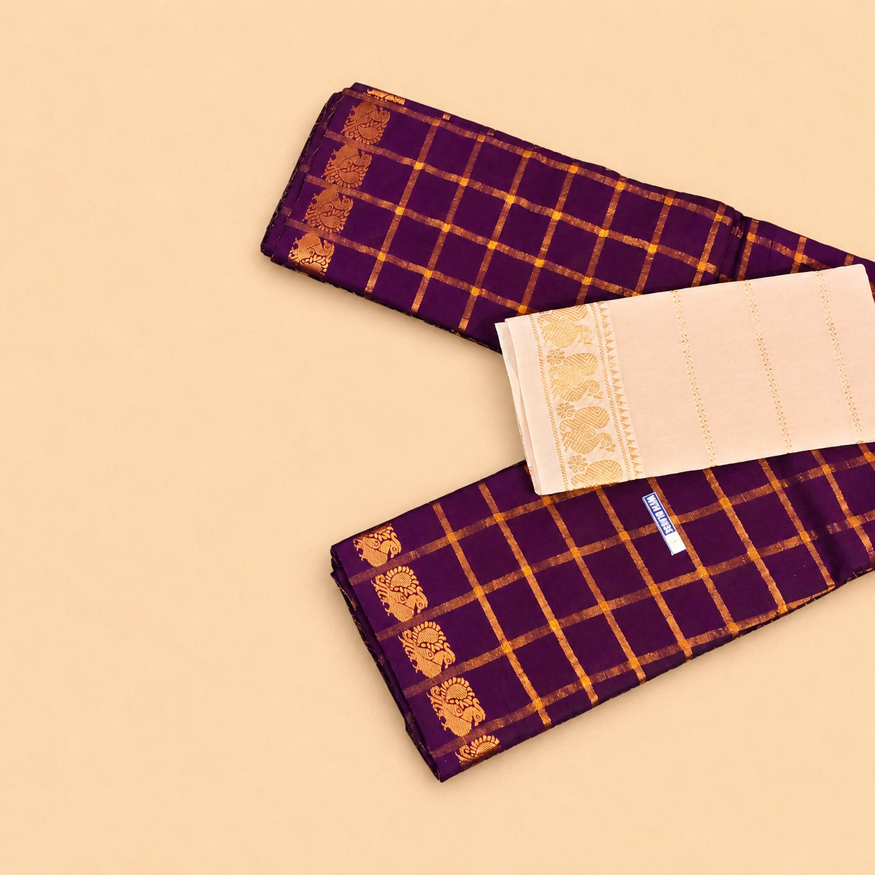 Royal Purple Pavithra Kattam Sungudi Saree with Contrast Cream Blouse