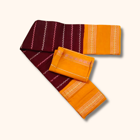 Maroon Cotton Sungudi Saree with Mustard Yellow Contrast Blouse β Traditional Cotton Saree