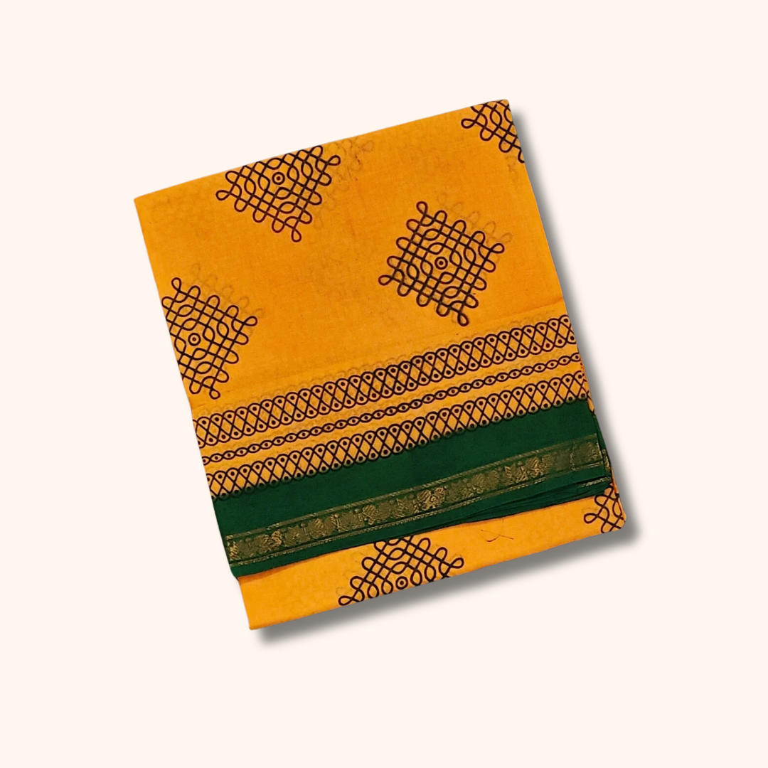 Mustard Yellow Soft Cotton Saree with Green Border