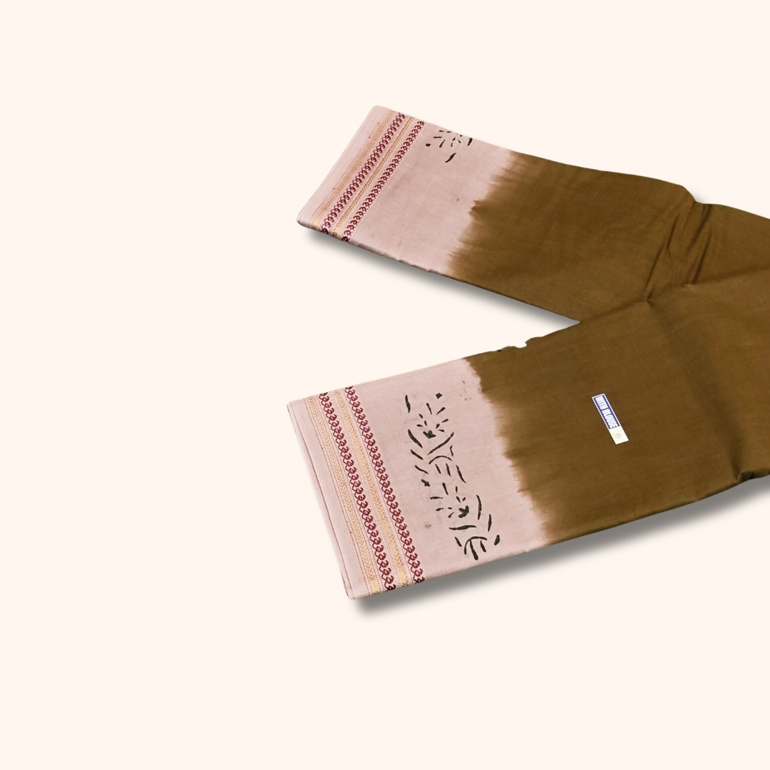 Olive Green Sungudi Cotton Saree with Light Pink Border