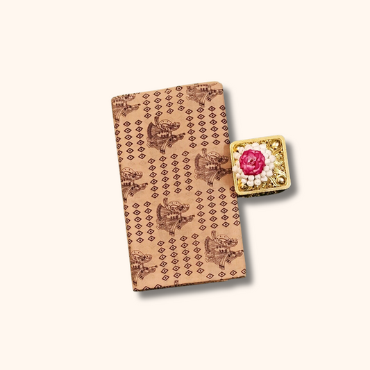 Beige Brown Printed with Traditional Art Border Sungudi Cotton Saree