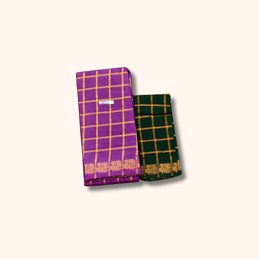 Pavithra Kattam Sungudi Cotton Saree – Rose with Gold Checks & Traditional Motif Border