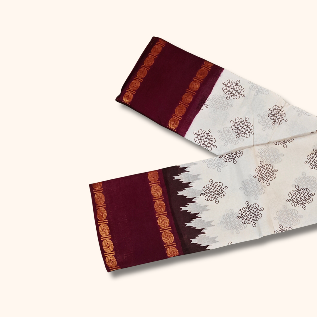 White Cotton Saree with Maroon Border – Running Blouse