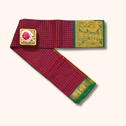 Rose Pink Chettinad Cotton Saree with Gold Zari Checks
