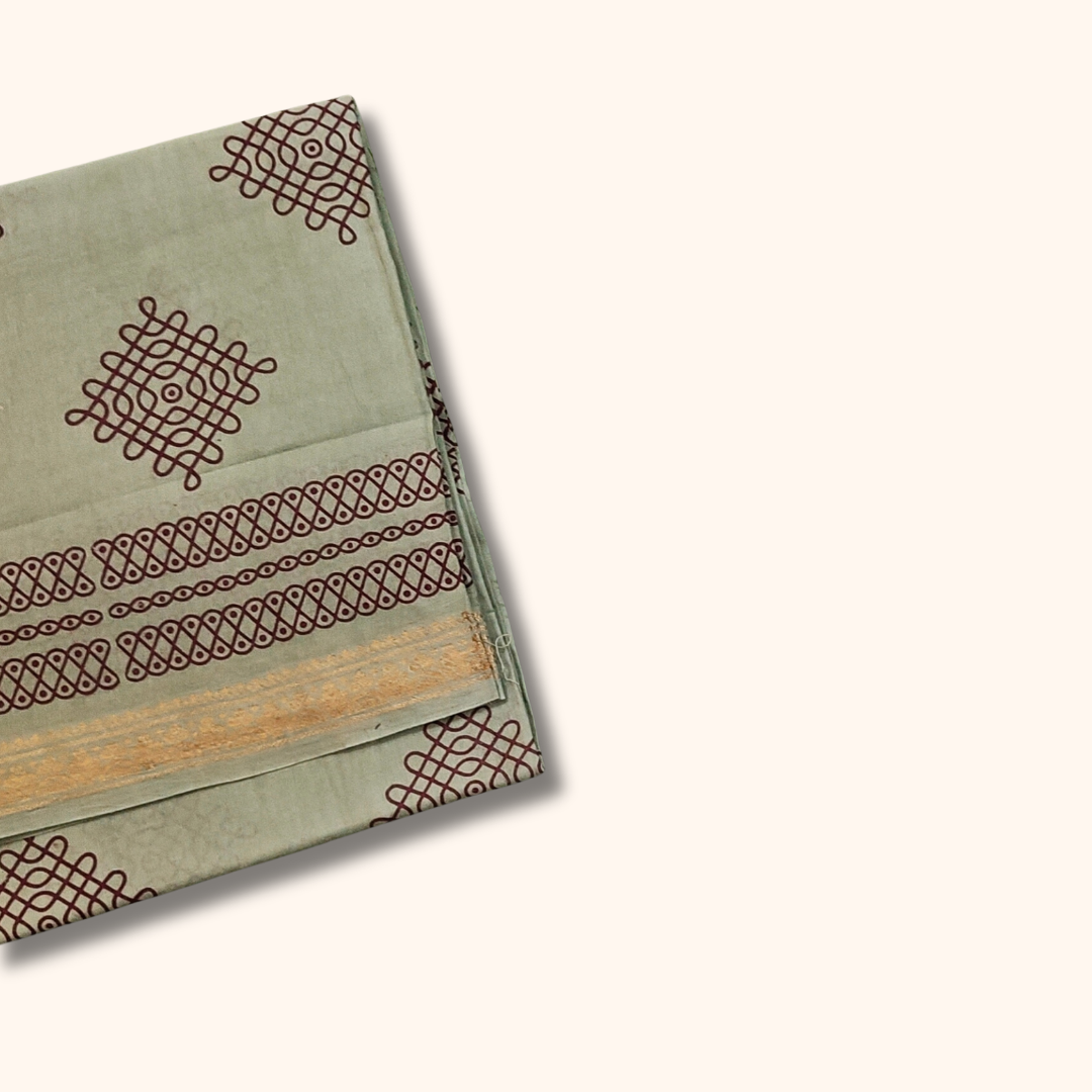 Beautiful Pastel Sage Green Sungudi Kolam Saree – Traditional Cotton Saree