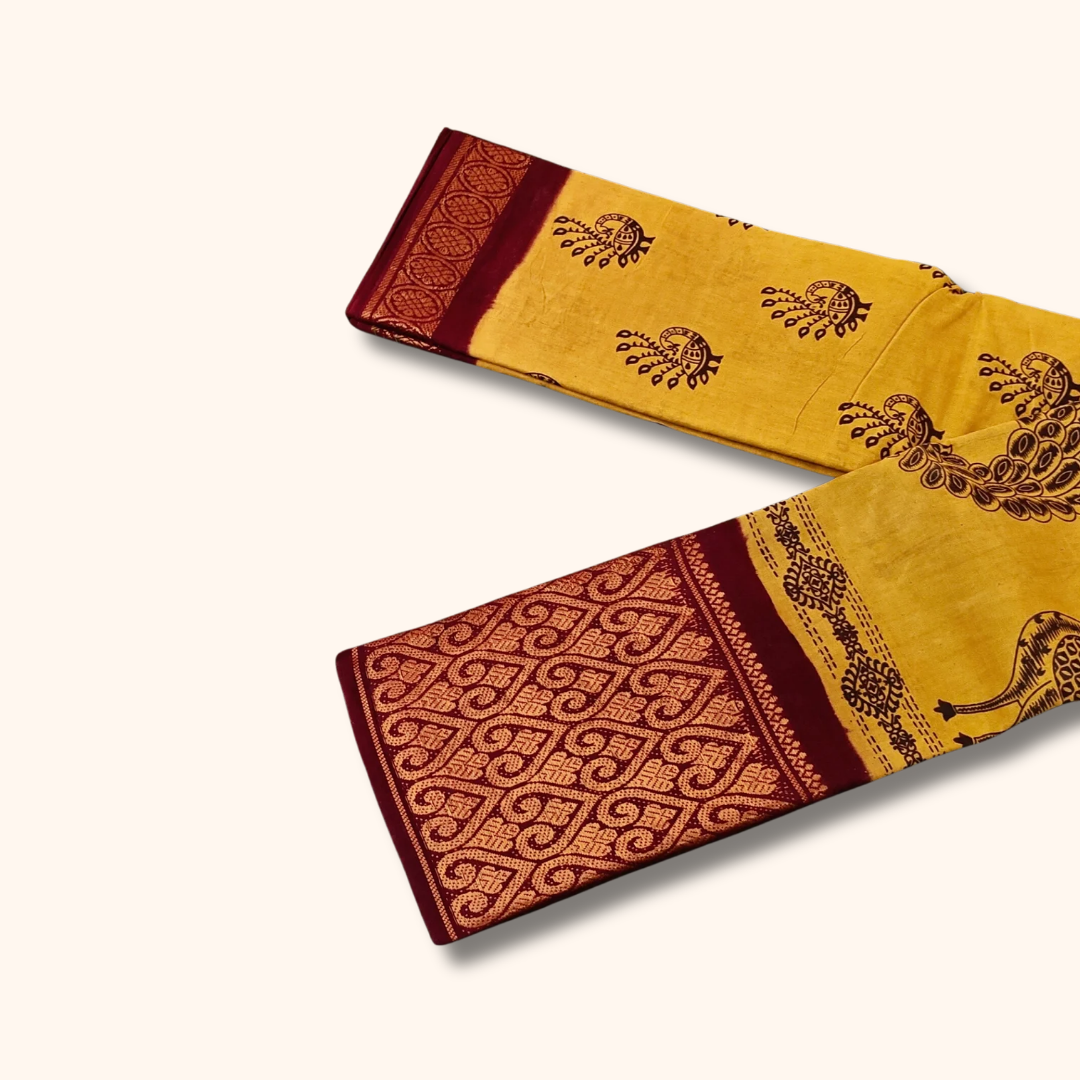 Mustard Yellow Sungudi Cotton Saree with Heart Motif Border