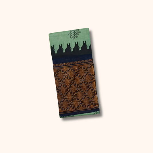 Mint Green Kolam Sungudi Cotton Saree with Black Designer Border
